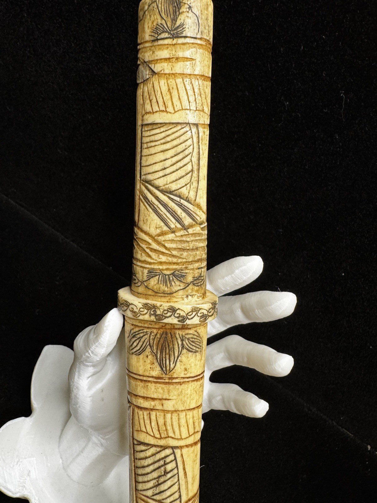 Antique Japanese Meiji Prd. Carved Tanto Dagger Sword w/ Scabbard Brass Mnt