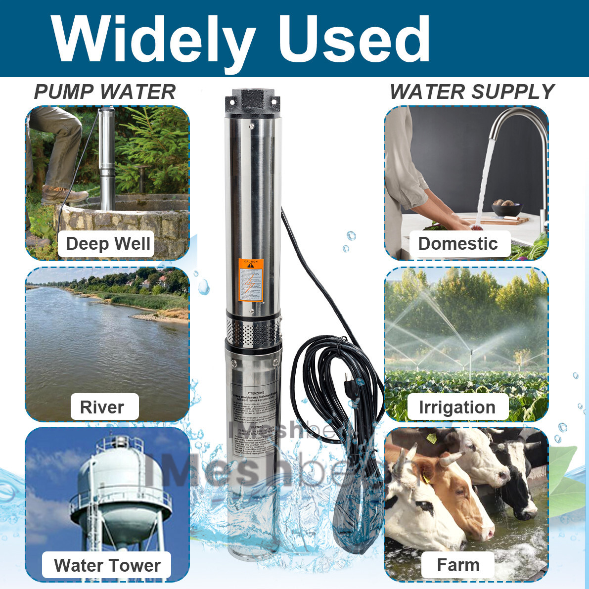 1 HP 4'' Deep Well Submersible Pump ,115V, 33 GPM, 276 ft ,60Hz,Stainless Steel