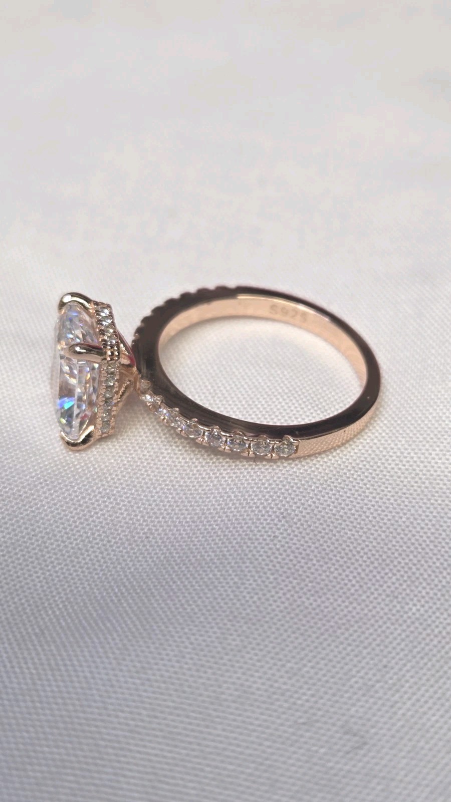 14K Rose Gold-Plated, SS925, Radiant Cut Moissanite Engagement Ring (1546)