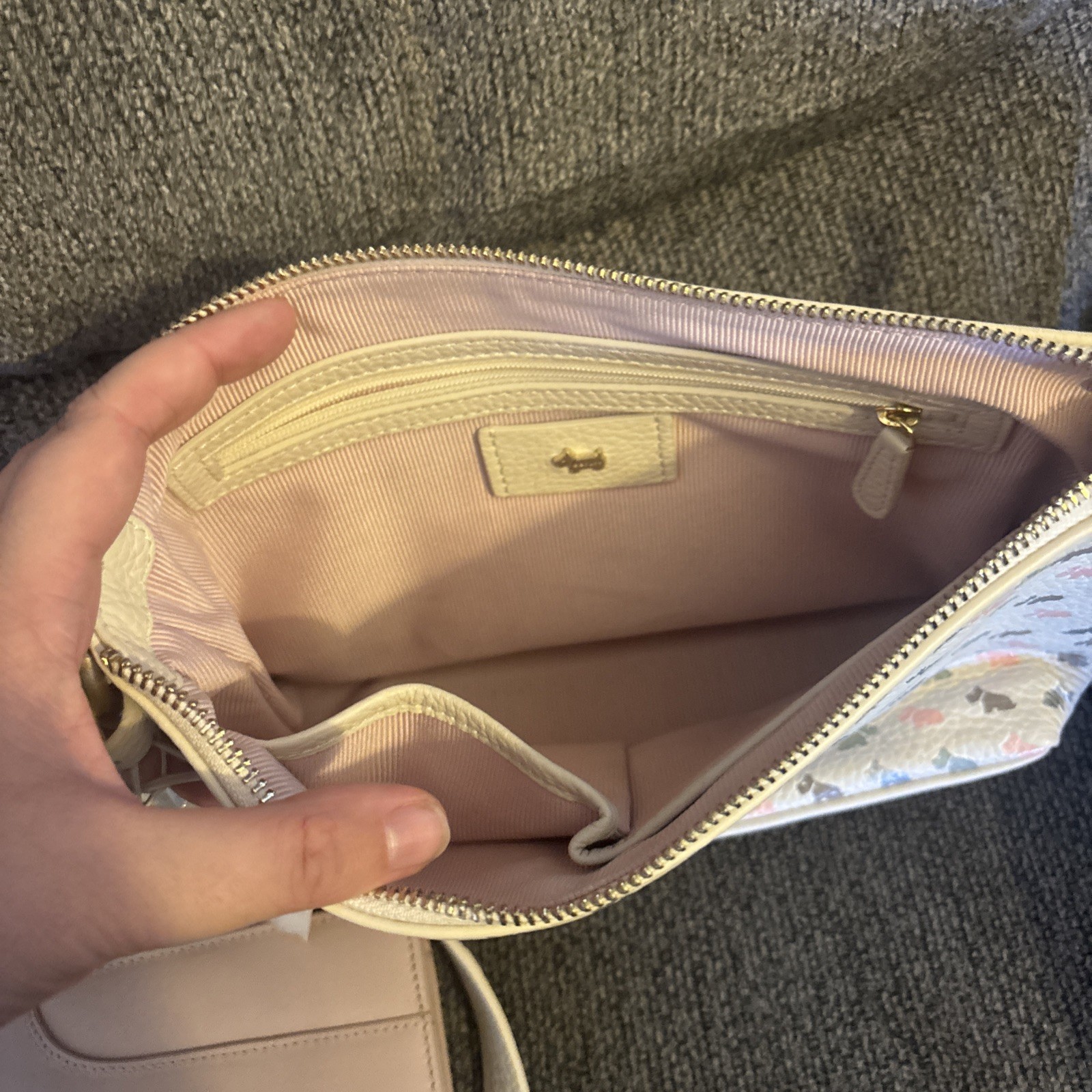 Radley London Scottie Dog Cream Rose Grey Purse Leather Crossbody Scottie Charm