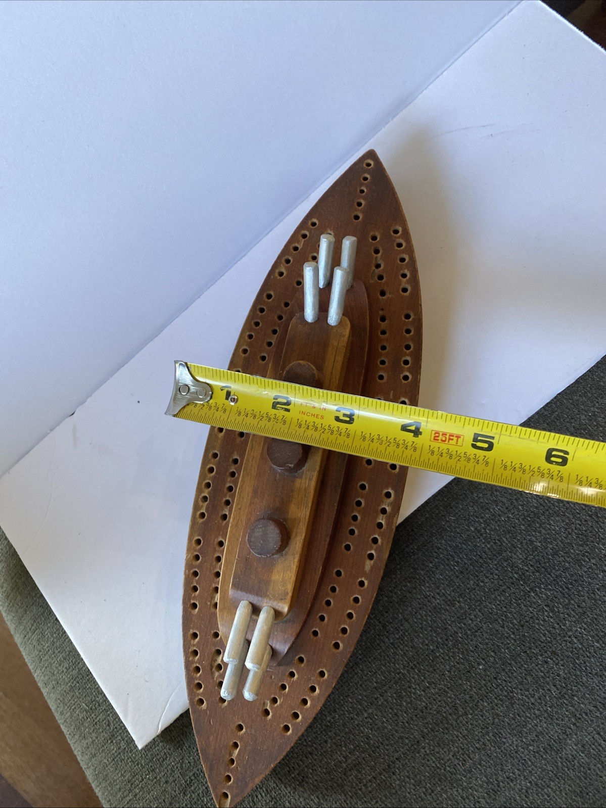 Vintage Folk Art WW2 Trench Art Battleship Cribbage Board Ship