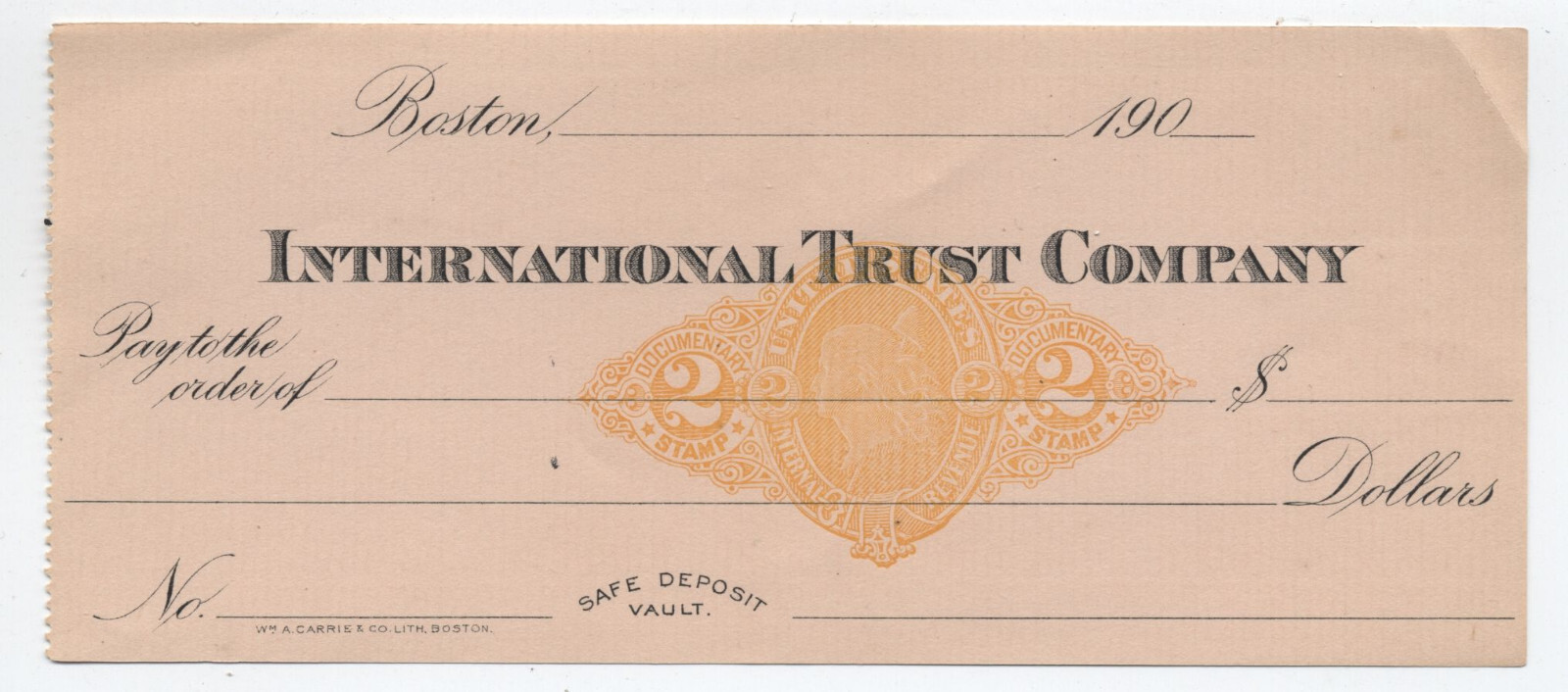 c1900 Boston MA International Trust company RN-x7 unused check [6829]