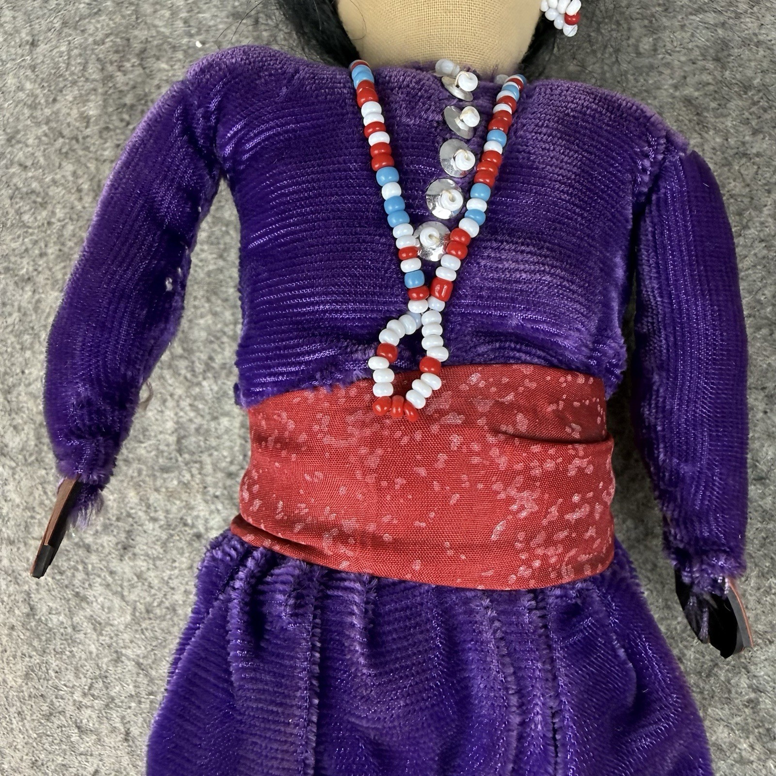 Vintage Native American Navajo Beaded Handmade Doll in Purple Velvet Dress
