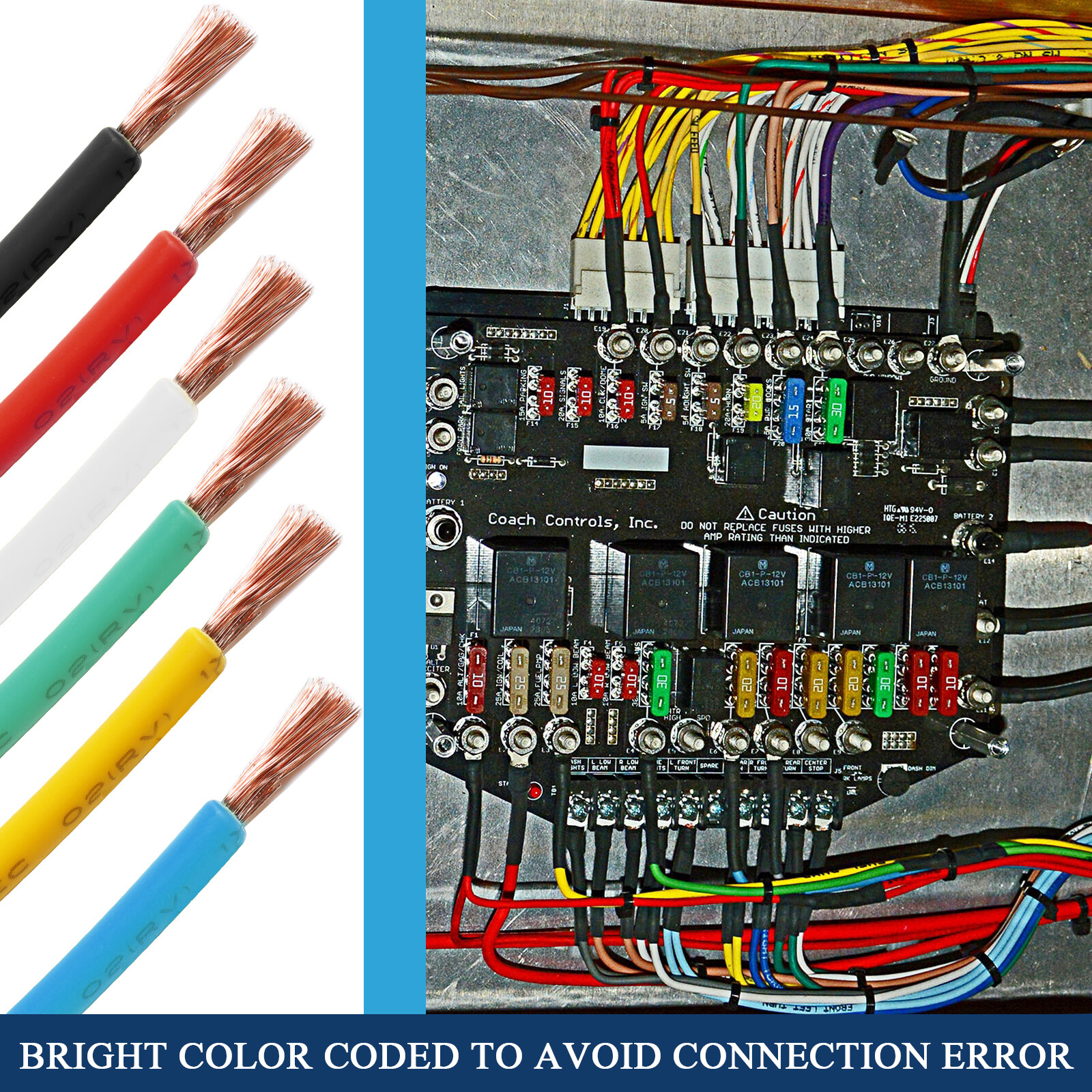 6 Color Set - Truck Trailer Primary Wire Lot - 22 20 18 16 14 Gauge Copper Cable