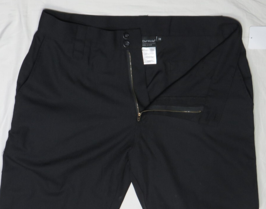 CHEF WORKS WOMEN 38 38X31 BLACK COOK PANTS PS00-BLK-38 POLY COTTON BLEND NEW NWT
