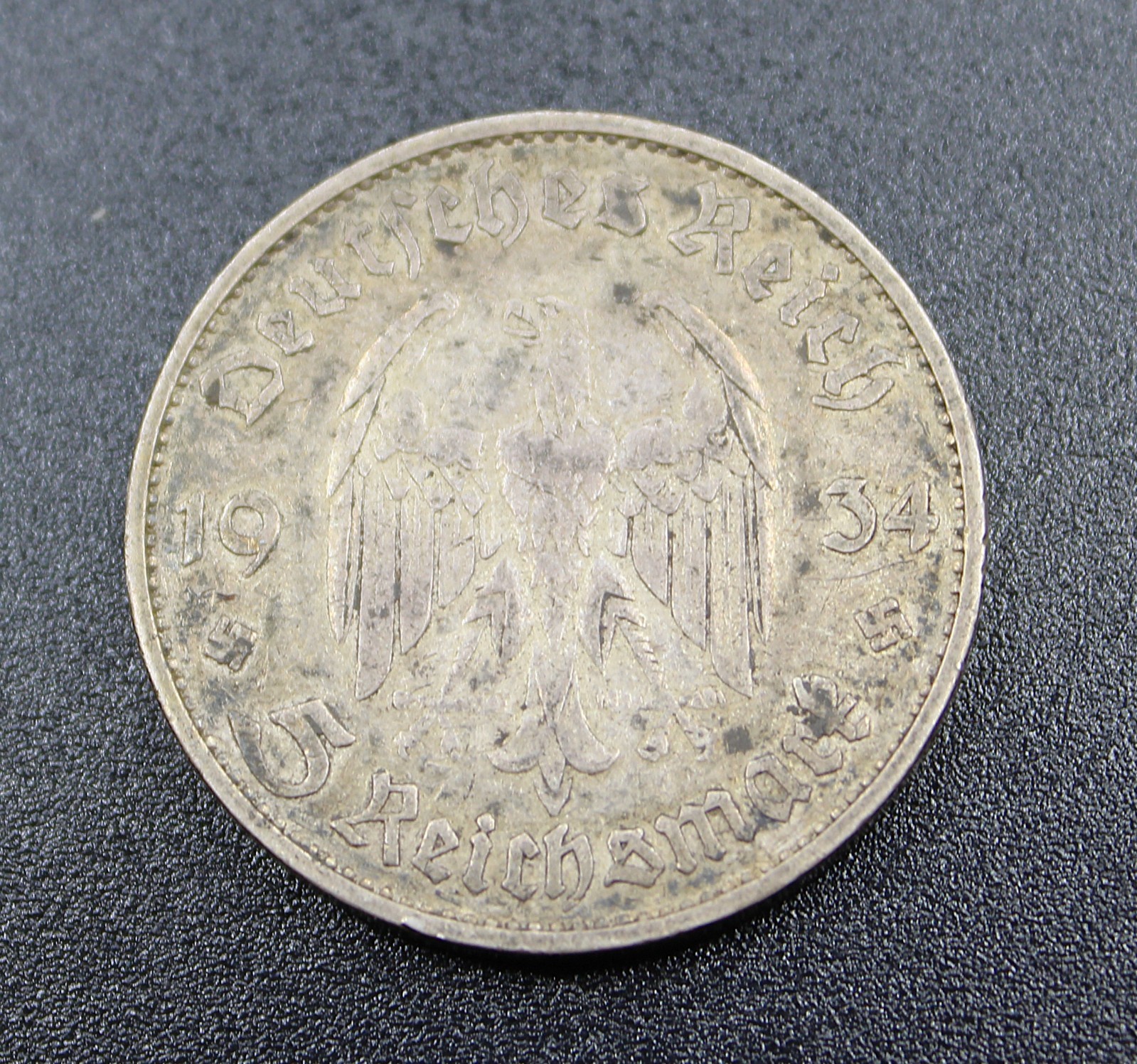 1934 D GERMAN Third Reich Silver WWII 5 Reichsmark Potsdam Garrison Church Coin