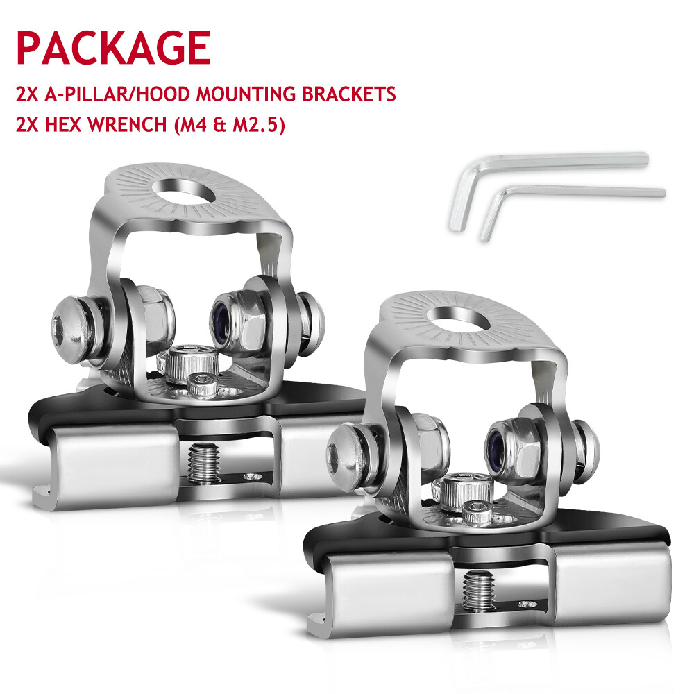 2x Universal A Pillar Hood Mount Bracket Clamp Holder LED Ditch Light Bar Pods