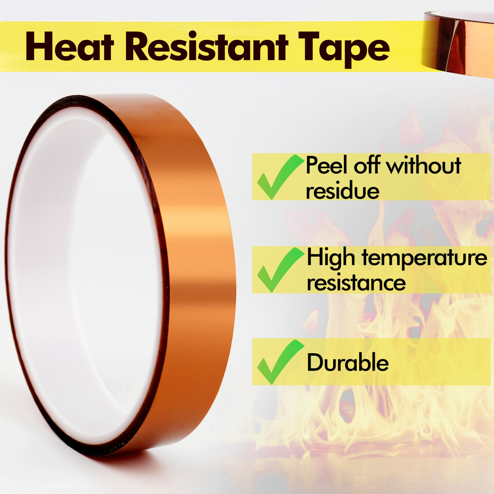2 Rolls Heat Resistant High Temperature Tape Kapton 20mm x 52ft Transfer Thermal