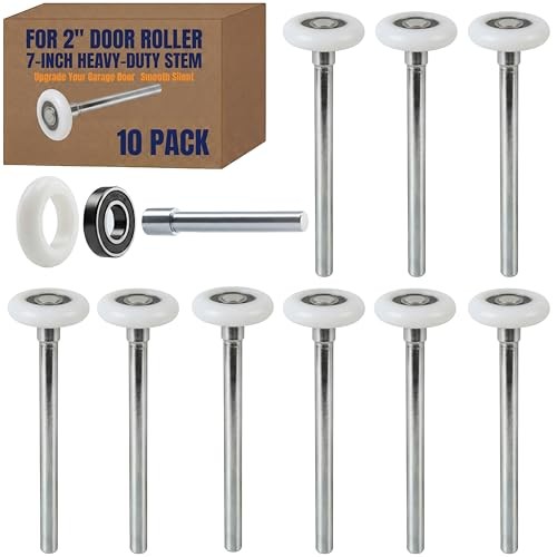 Set Spark 10 Pack 7" Stem 2" Sealed Nylon Garage Door Rollers, Ultra Quiet &