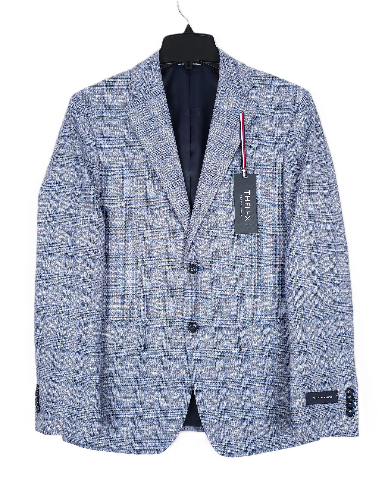Tommy Hilfiger Mens Modern Fit Sport Coat 36S Light Blue Plaid Flex Stretch NWT