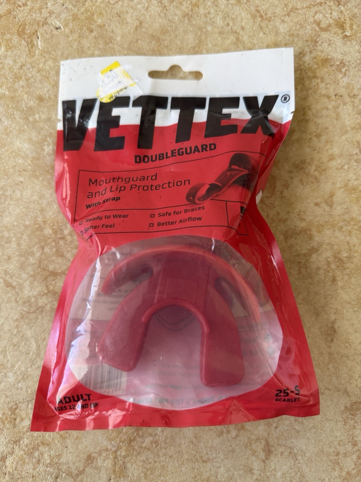 Vettex Model 25 Doubleguard Football Mouthguard with Lip Protection Scarlet RED