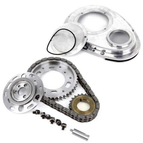 SBC Chevy 327 350 383 Double Roller 2pc Adj Billet Steel Timing Chain Kit
