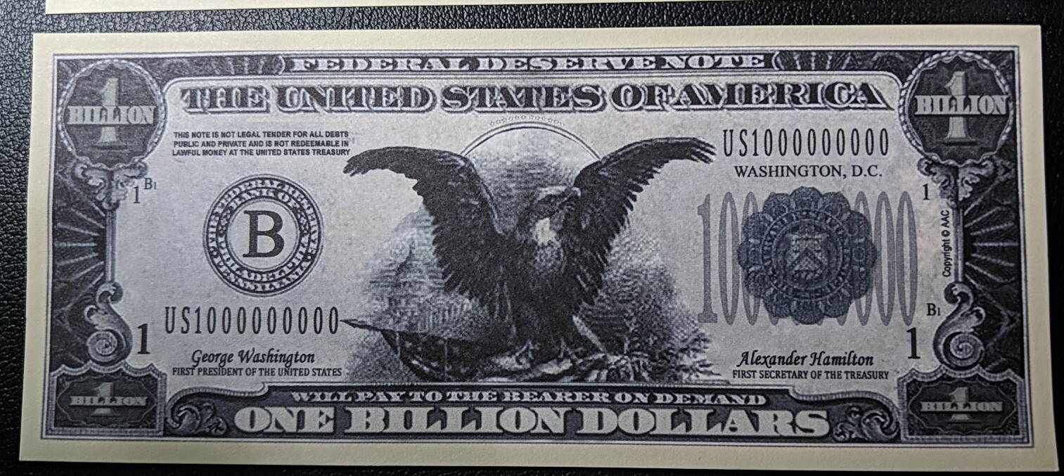 SET OF $1 Million, 1 Billion, 1 Trillion & 1 Zillion $ BILLS. Looks & feels real