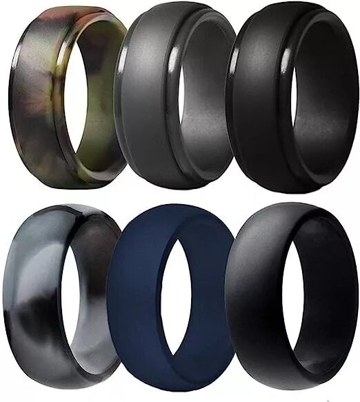 Silicone Wedding Ring for Men, 6 Pack Breathable Silicone Rubber Wedding Bands