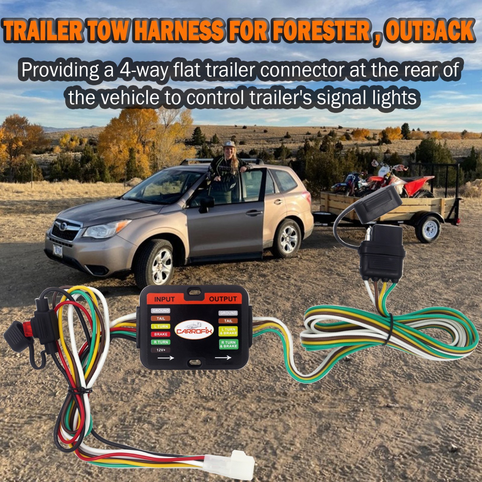 For Subaru Vehicle to Trailer Tow Hitch Wiring Harness with 4-Way Flat Connector