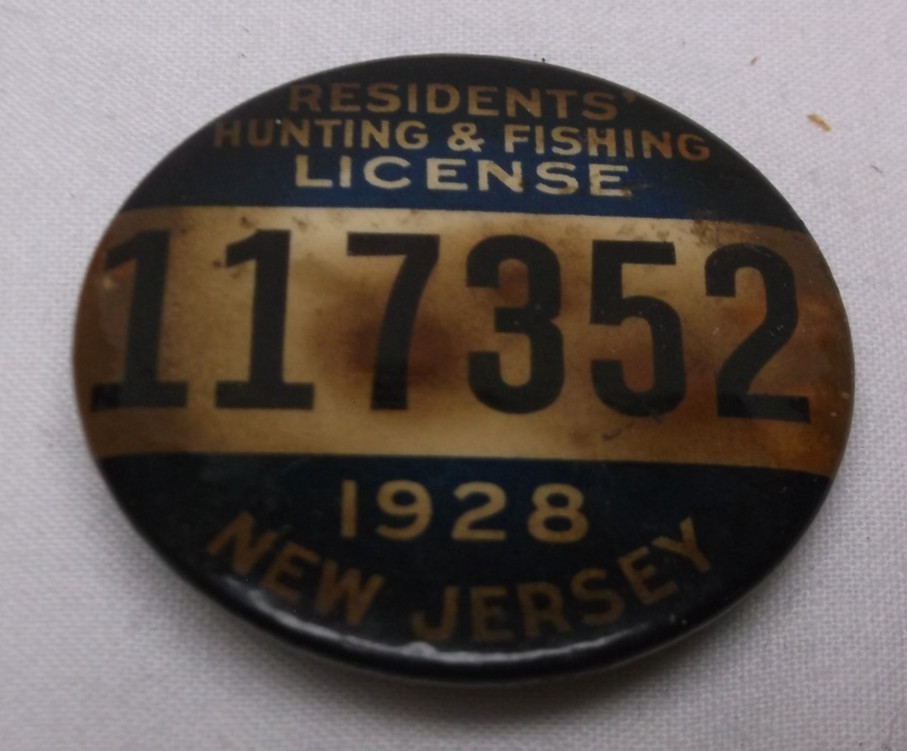 Vintage New Jersey 1928 Resident Hunting and Fishing License Button Badge