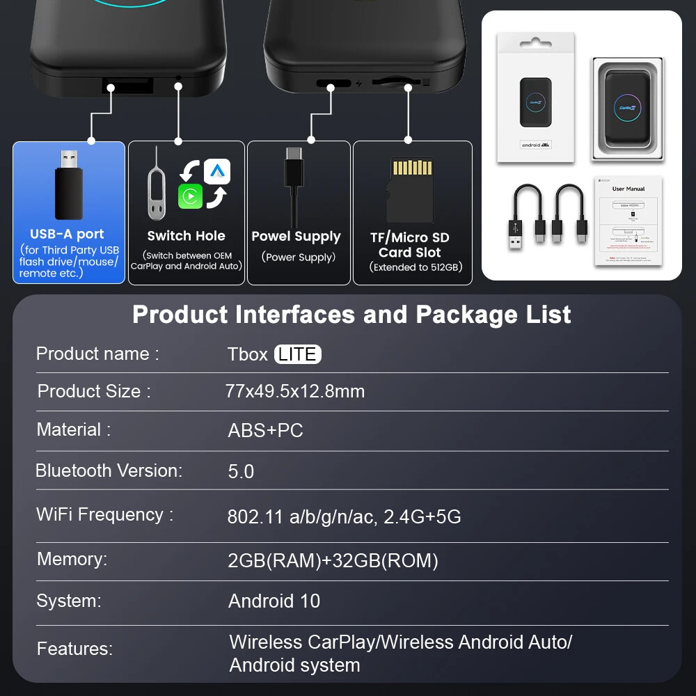 2024 CarlinKit Car Android Smart TV Ai Box Wireless CarPlay Android Auto Adapter