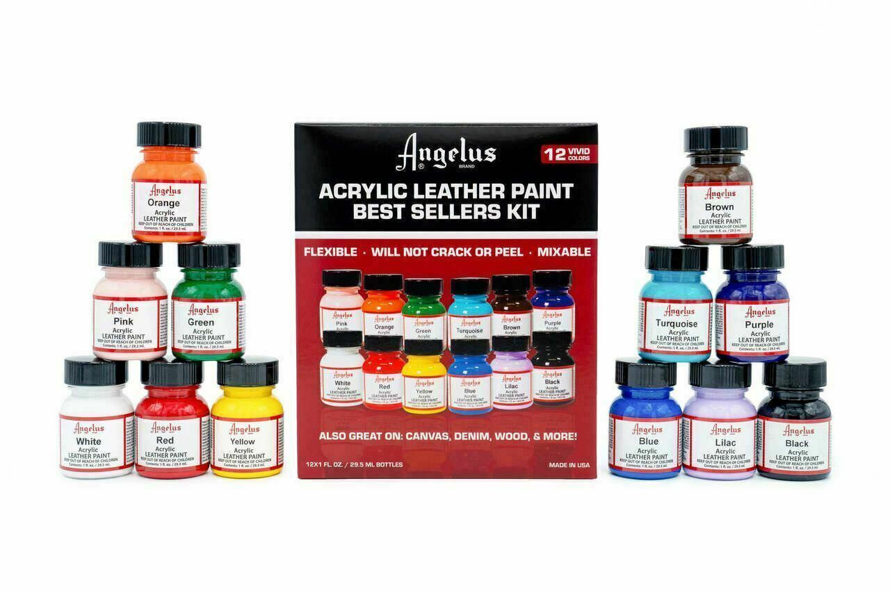 Angelus Acrylic Leather Paint Best Sellers Kit (12 Colors / 1 oz)
