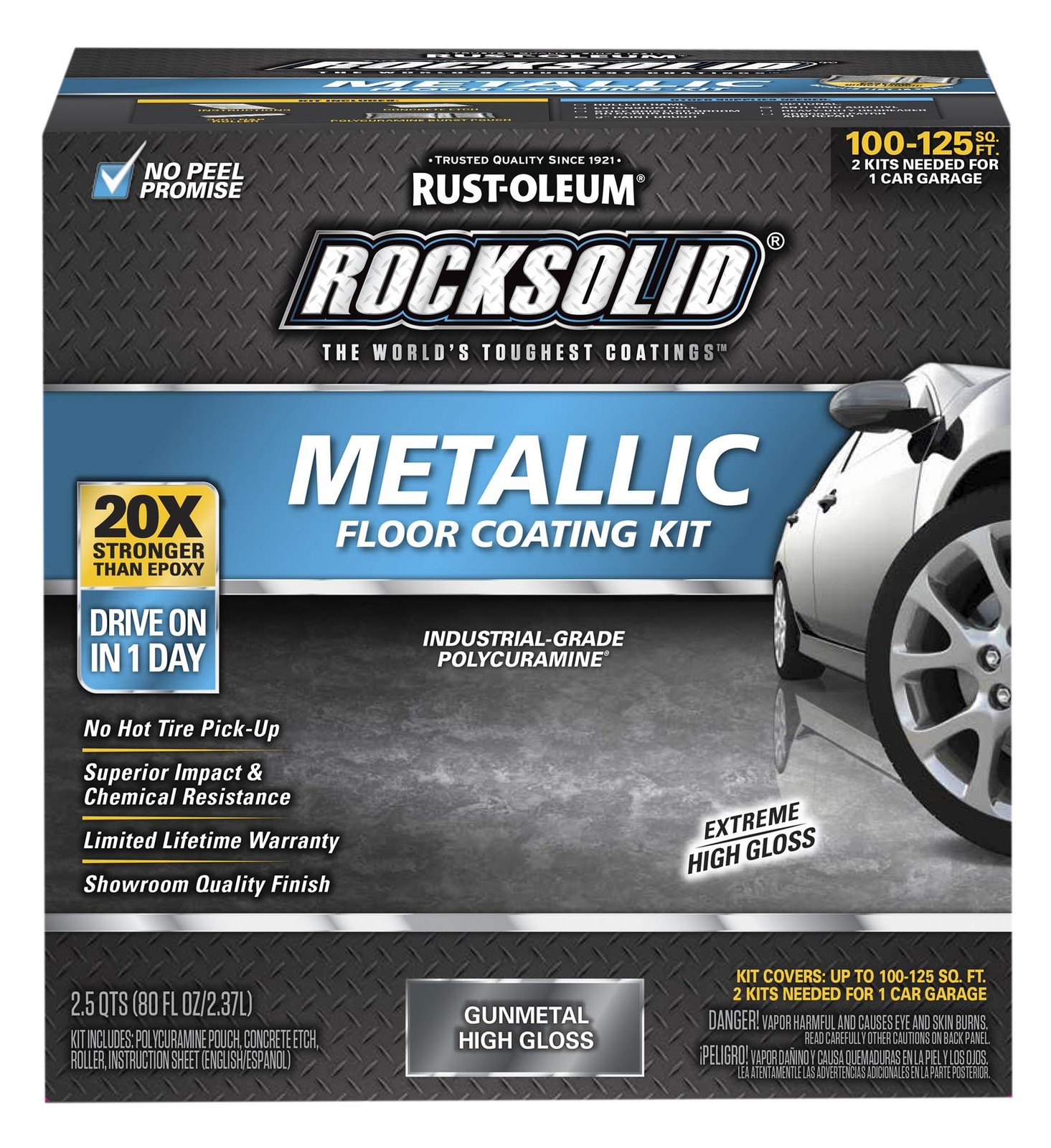 RockSolid Metallic Floor Coating Kit, Gun Metal, High Gloss, 80 Oz - 299743