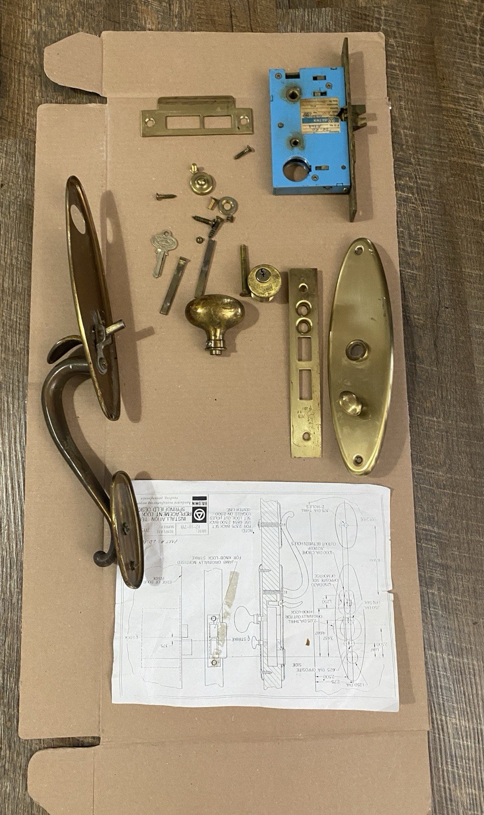 Vintage Brass Baldwin Entry Mortise Lock Set Springfield Estate Collection 1970s