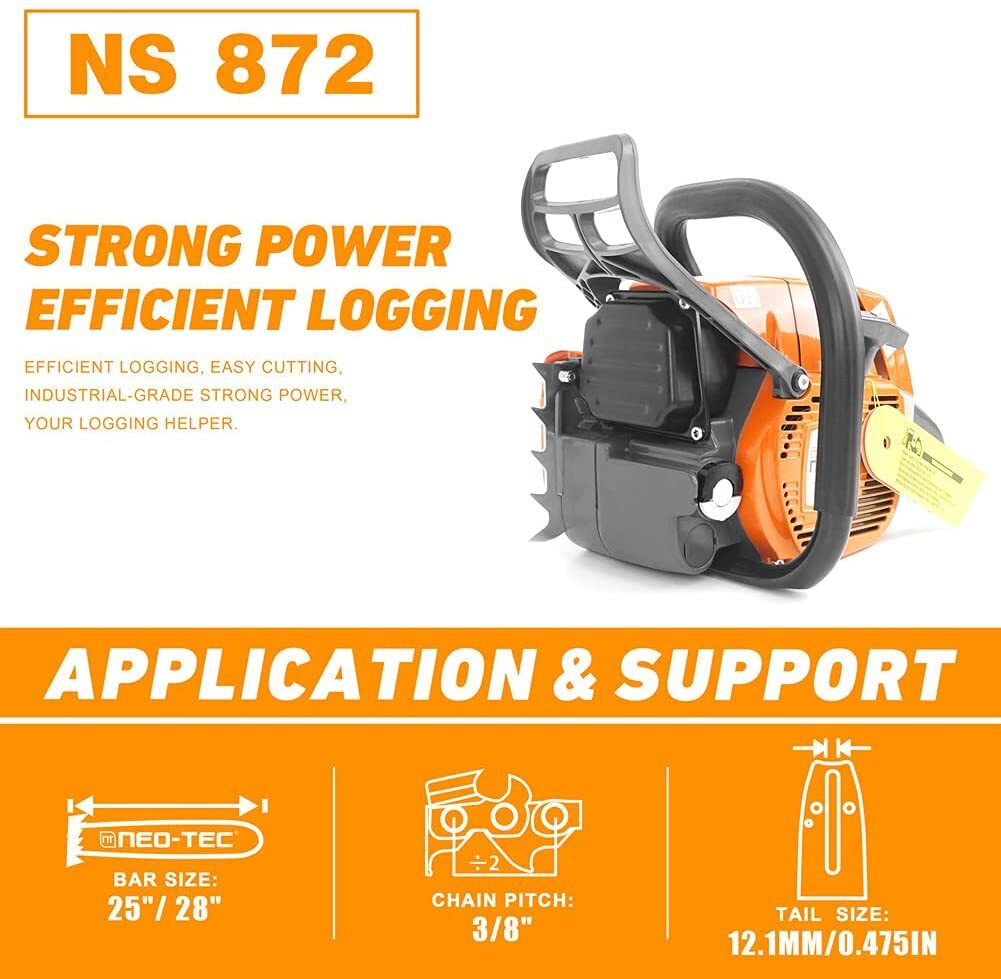 72cc Chainsaw Gas Power with 20'' 25'' 28'' Bar and Chain Compatible with MS 381