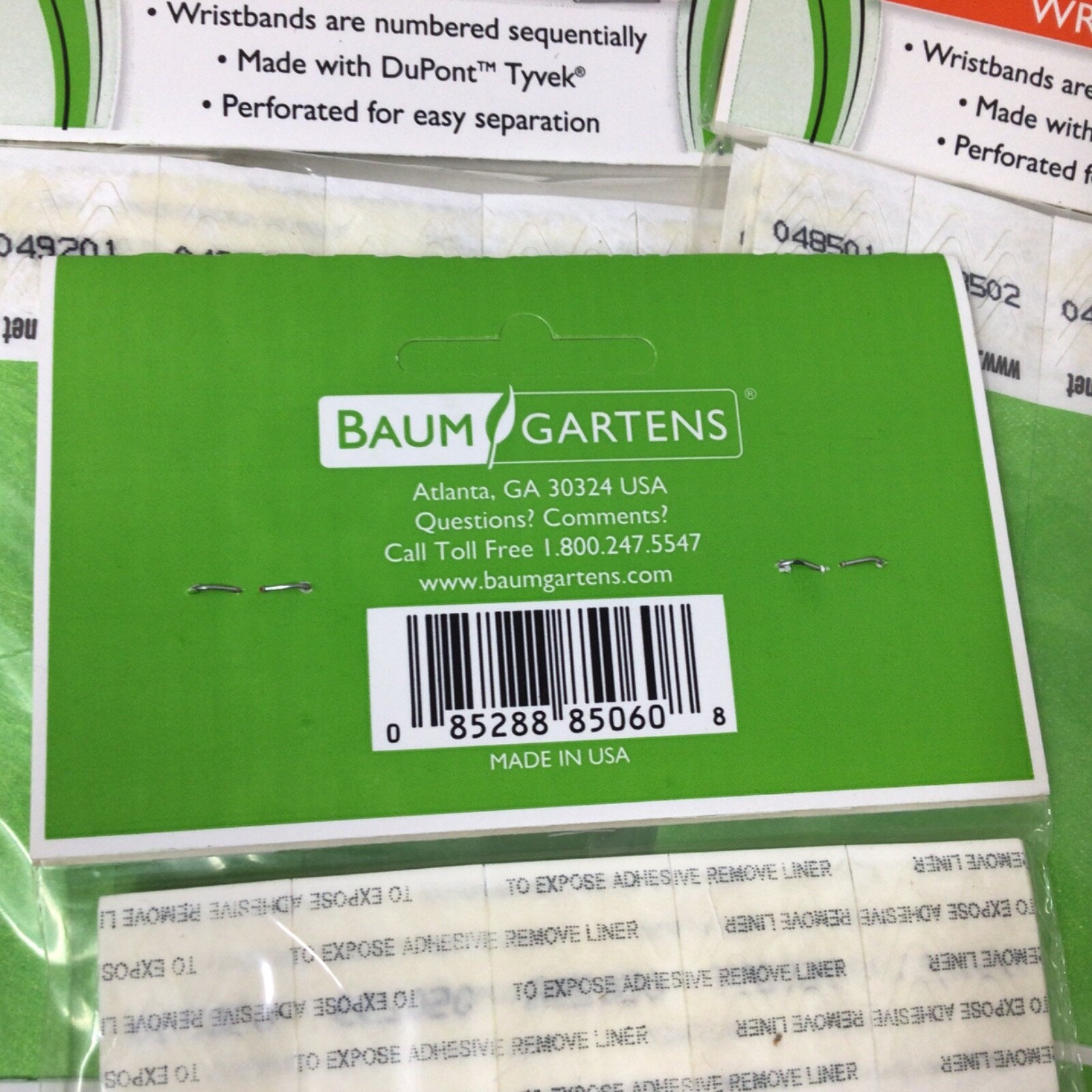 500 Count Tyvek Baumgartens Wristband Wristpass 85060 Security numbered Green