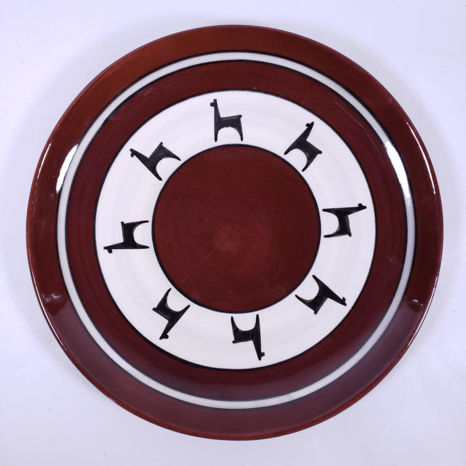 LOS REYES PERU Redware Llama Alpaca Folk Art Pottery Decorative PLATE SET