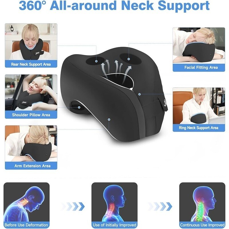 Travel Neck Pillow Memory Foam Adjustable Support Eye Mask Ear Plugs Bag New