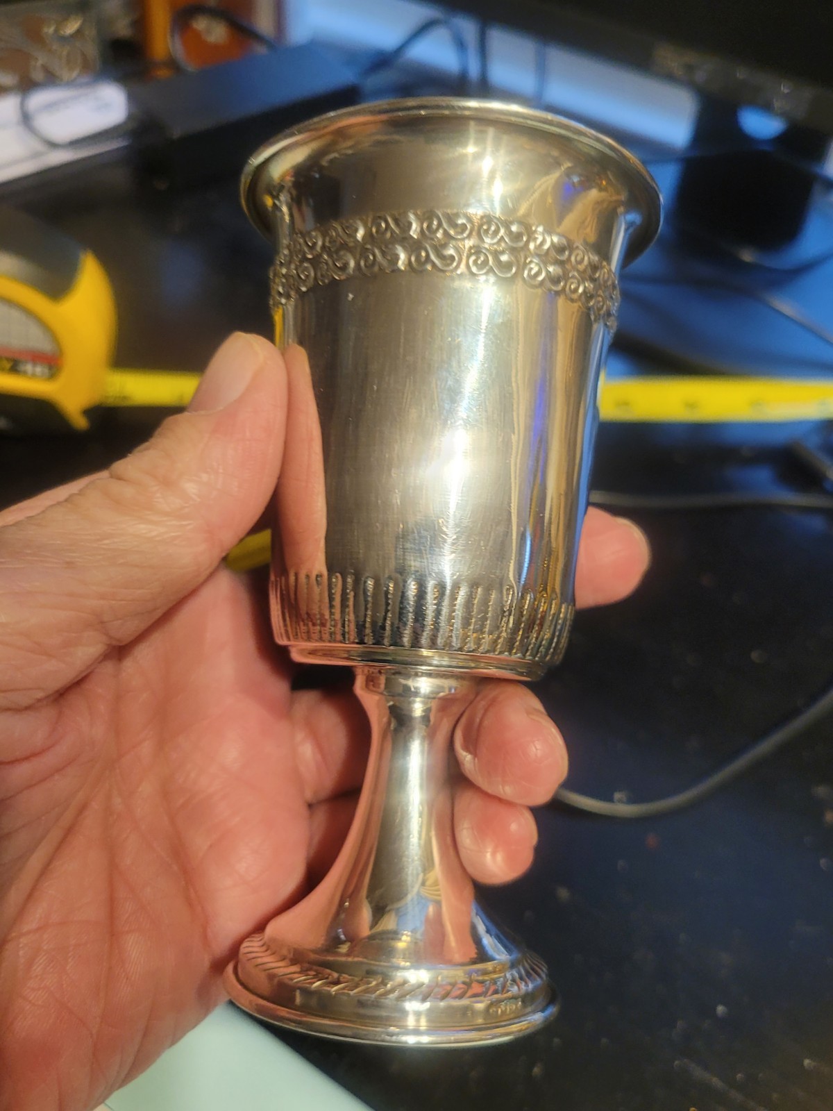 Antique Sterling Silver 925 Kiddish Gold Wash Cup With Etchings. Jewish Charming