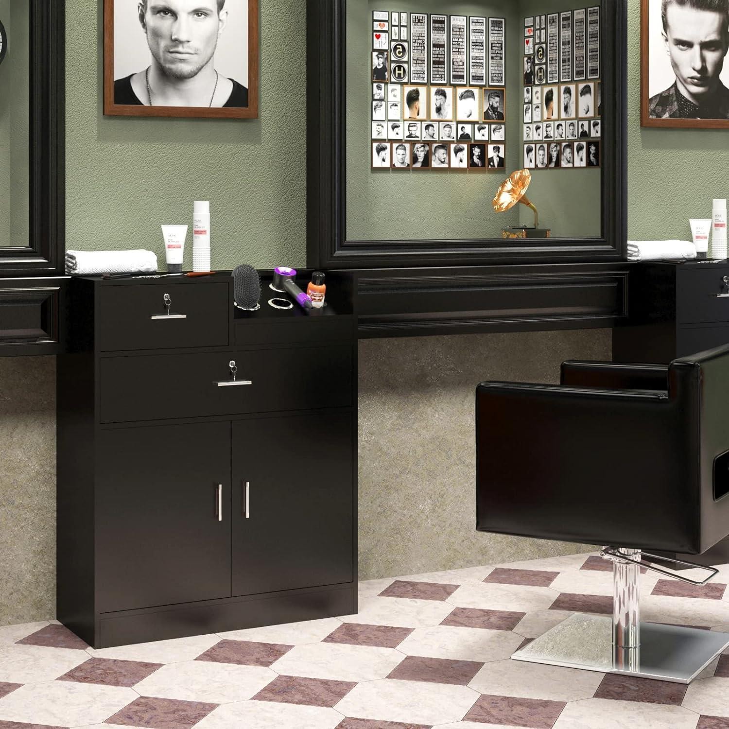 Salon Station Hair Styling Storage Cabinet Barber Station for Beauty BarberShop