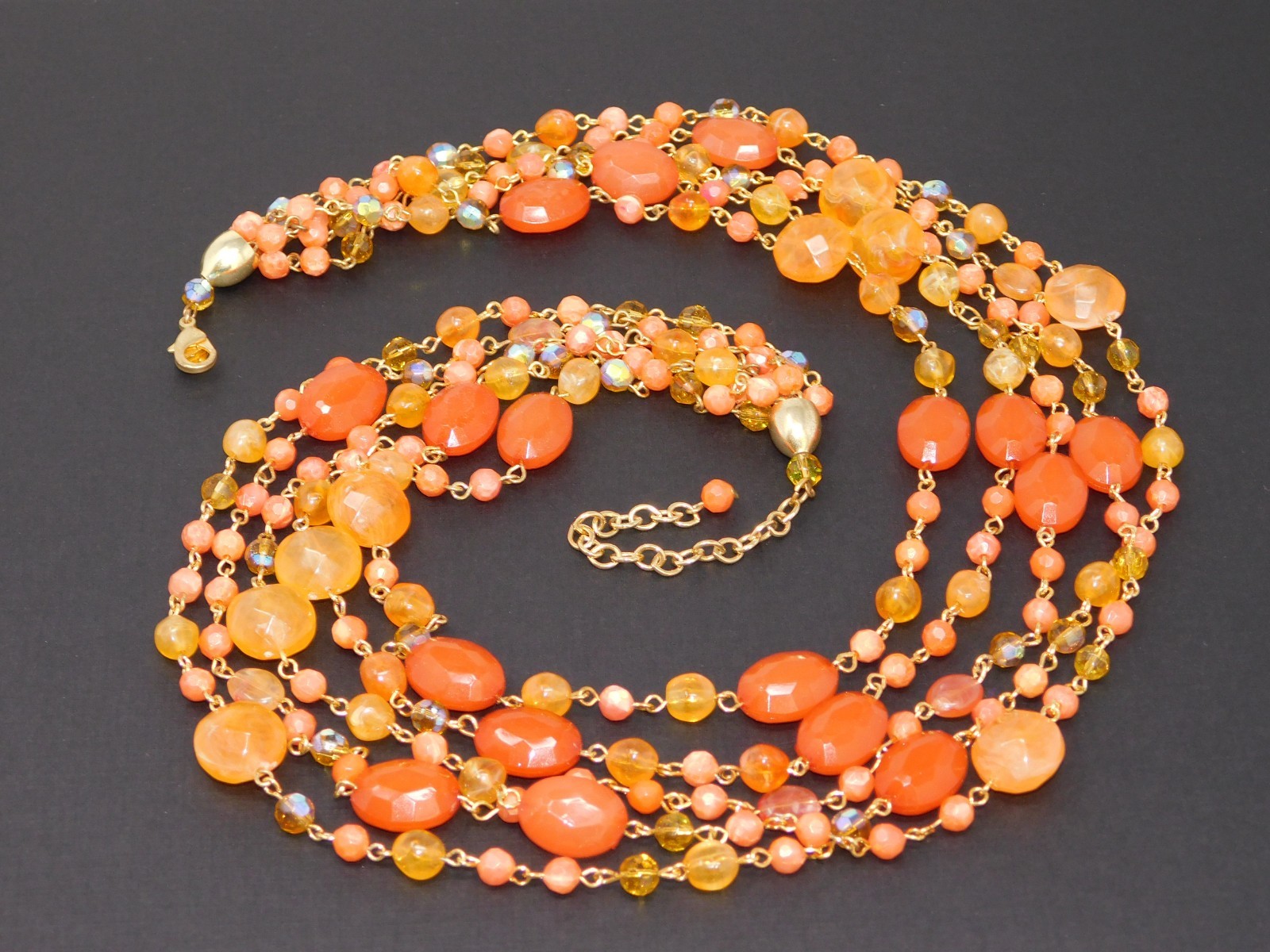 Vintage JOAN RIVERS Multi Strand Shades of Peach Orange Bead Necklace