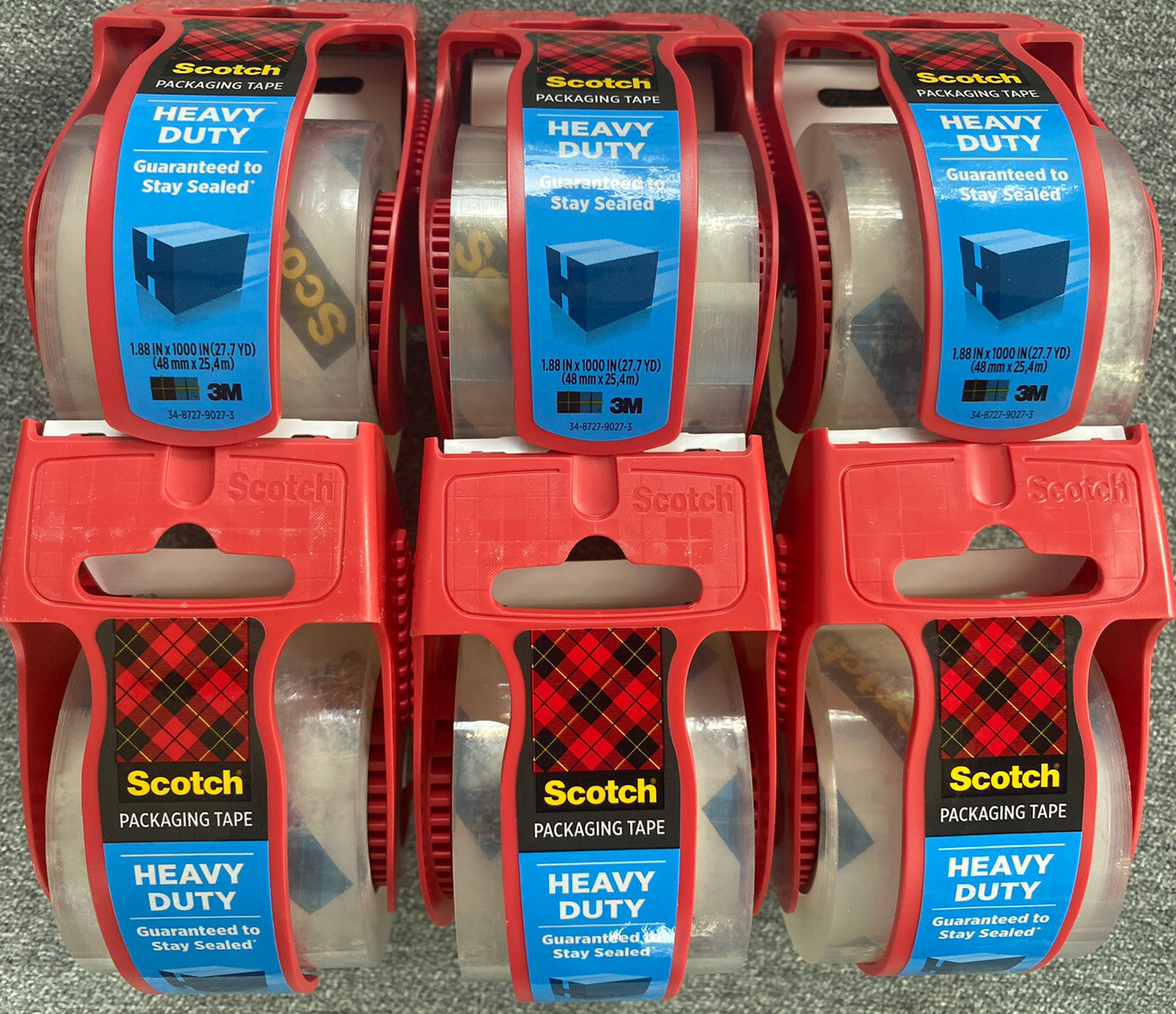 (6) Scotch Shipping Packaging Tape Heavy Duty W/Dispenser 27.7 YD Each Roll