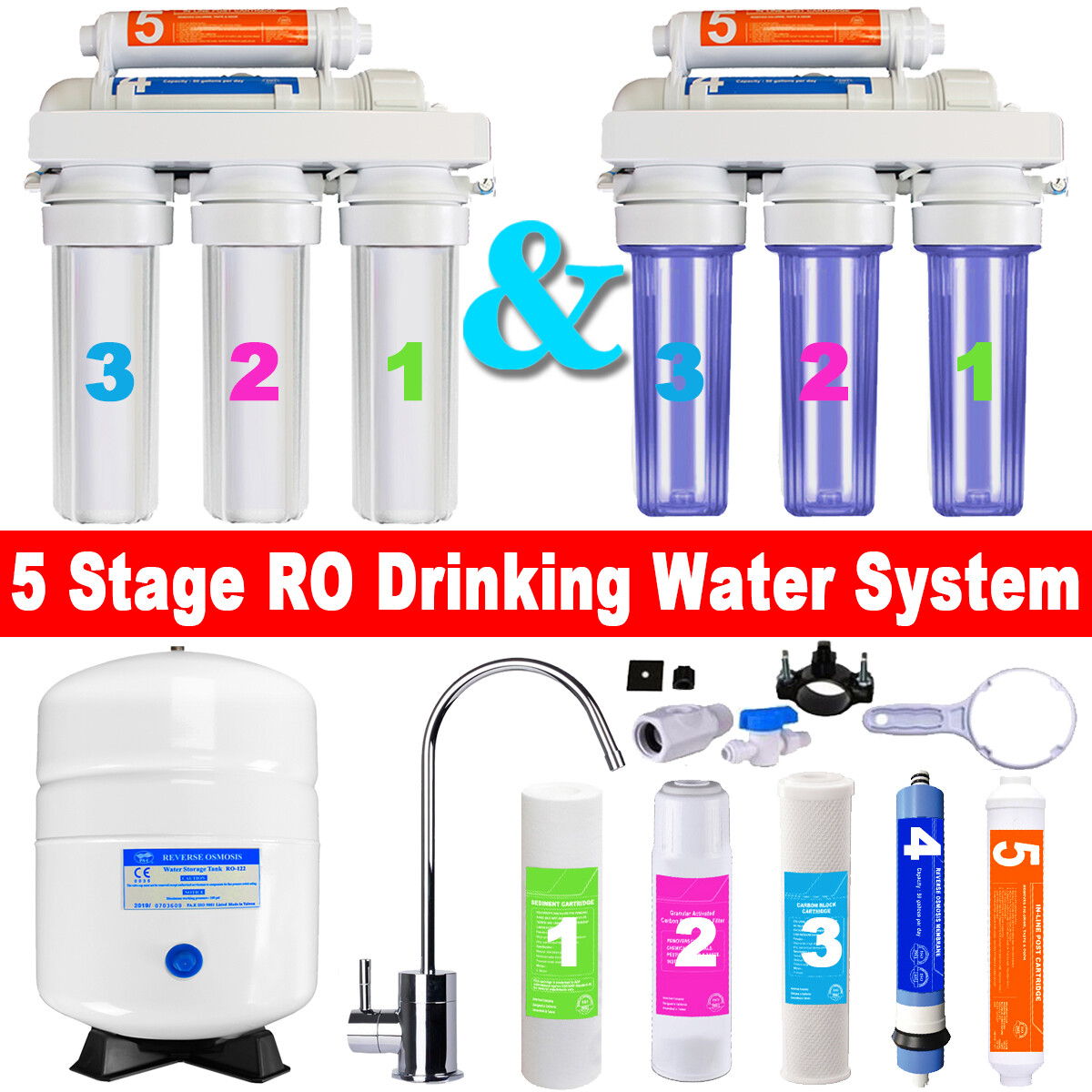 5 Stage Reverse Osmosis RO Drinking Water System + Steel Water Tank