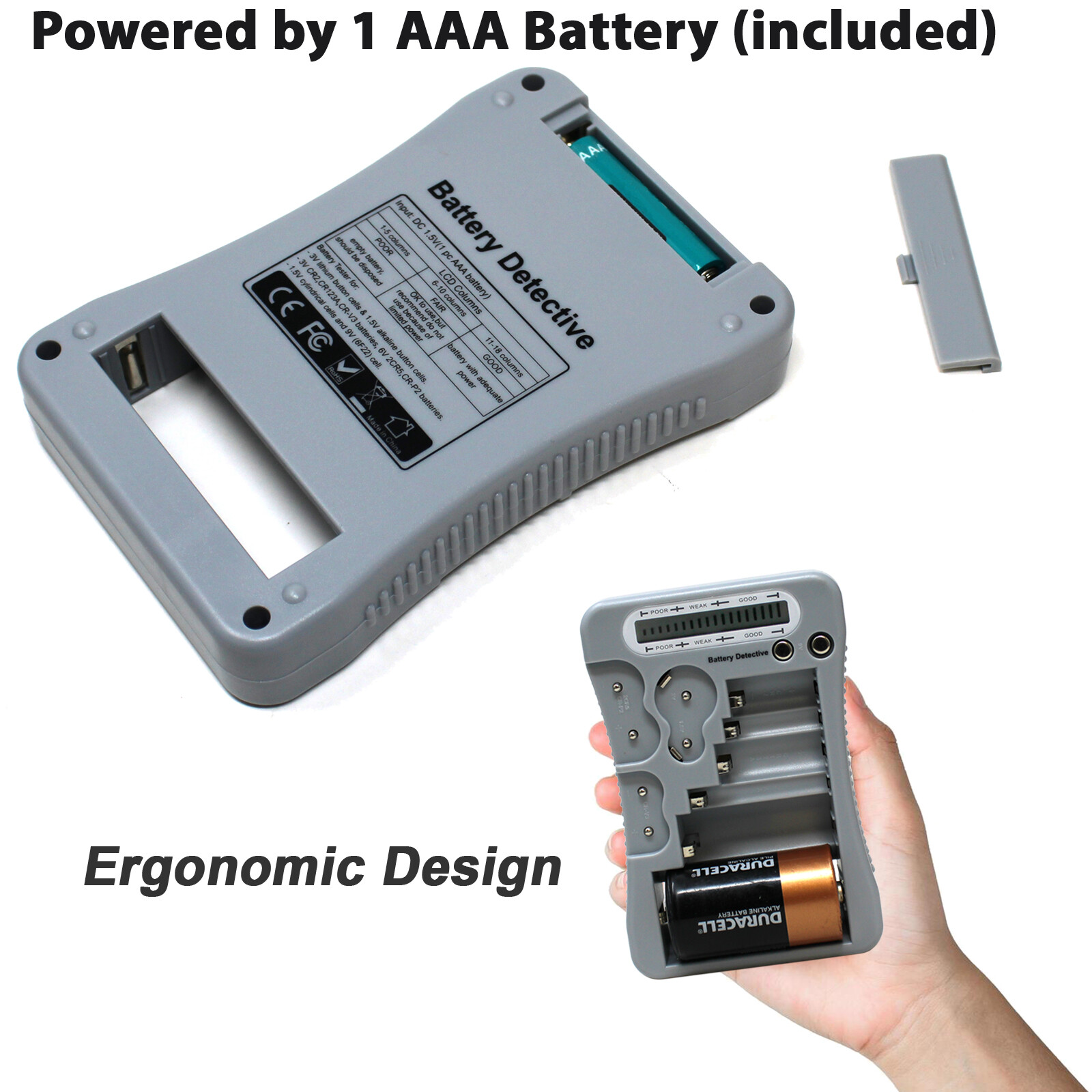 **BRAND NEW** 12-Type Battery Tester-Grey, LCD Display, for Household Batteries