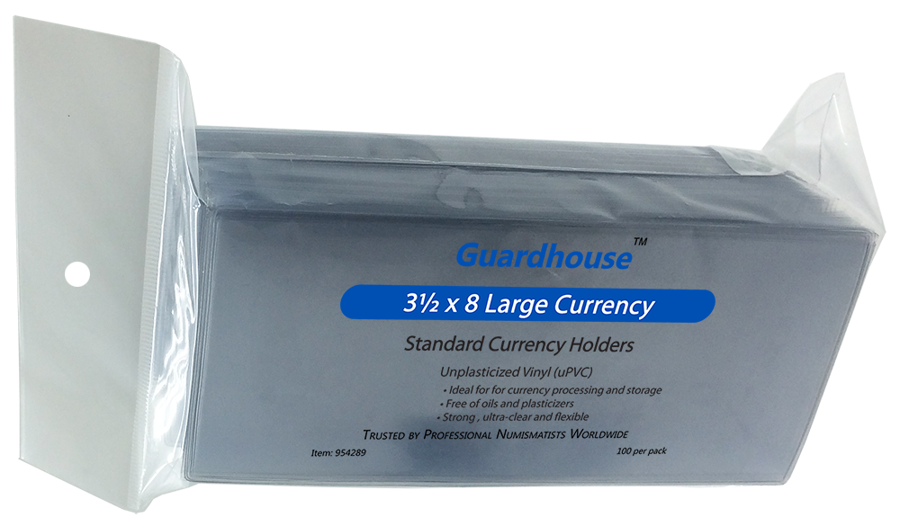 1 - GUARDHOUSE LARGE CURRENCY HOLDER - 3.5 x 8 - UNPLASTICIZED 7 mil SLEEVE