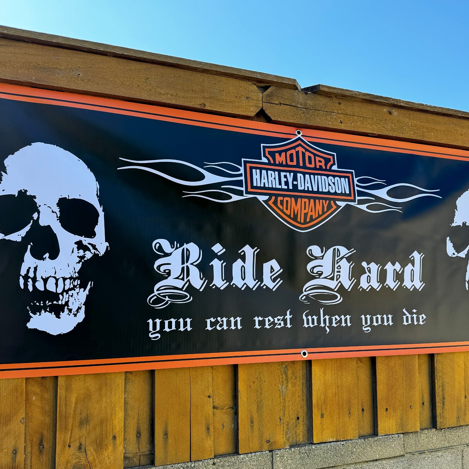 Harley Davidson RIDE HARD SKULL Wall Hanging Banner Store Sign Poster
