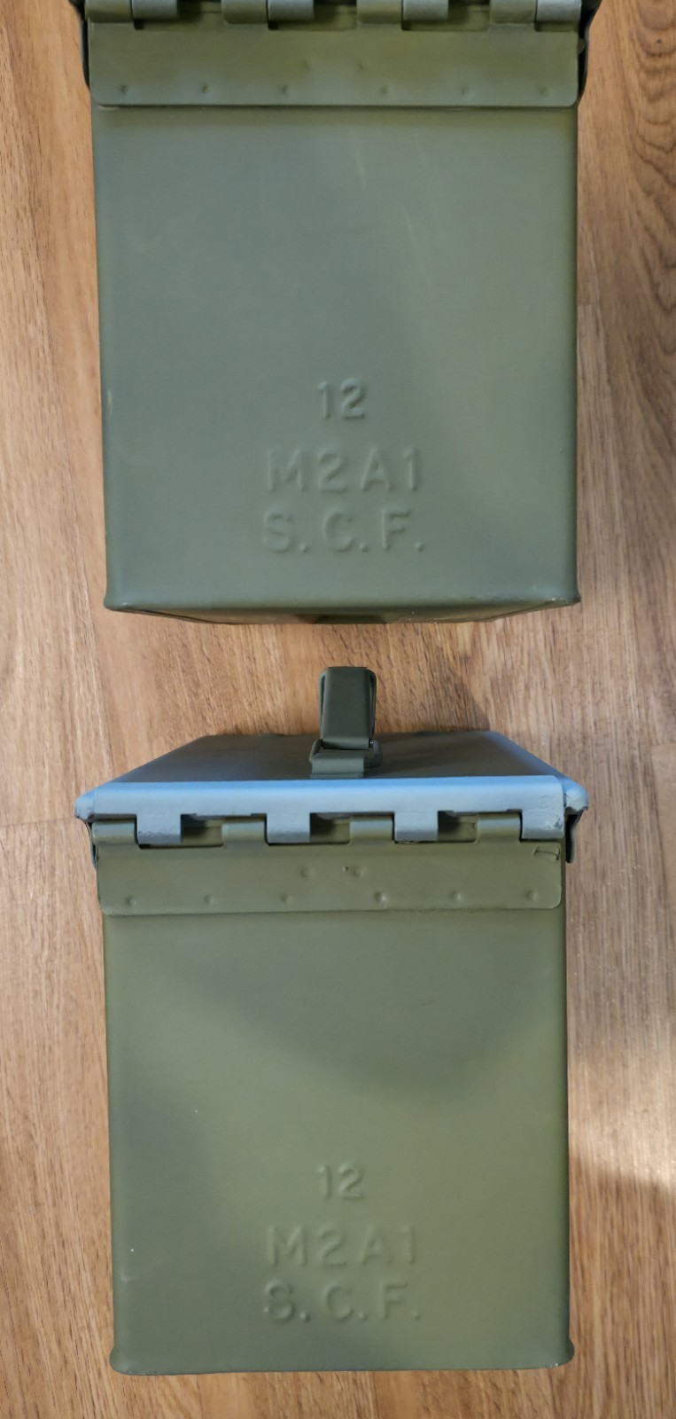 Two Original .50 CALIBER 5.56mm Military AMMO CAN 50CAL METAL AMMO CAN BOX M2A1