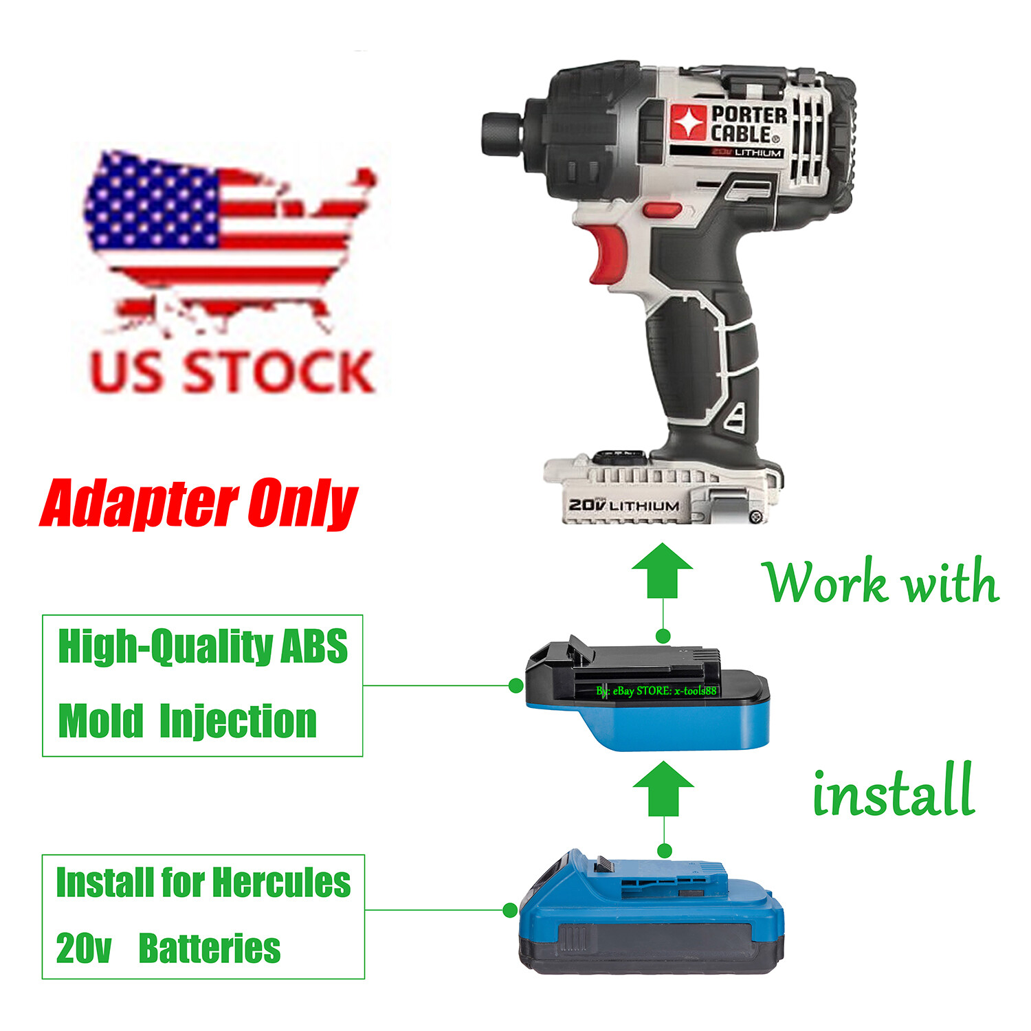 1 Adapter Upgrade for Porter Cable 20v MAX Tool To Hercules Li-lon 20v Batteries