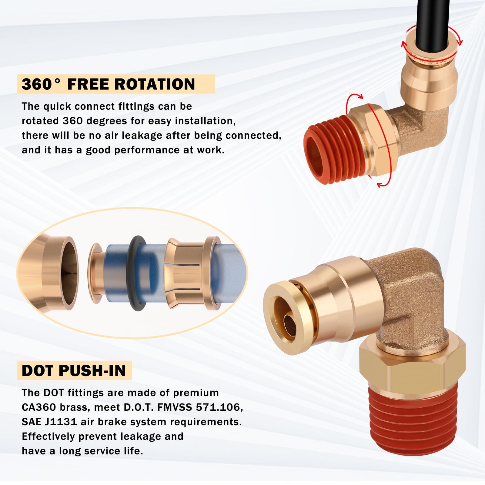 50 FT 1/4 DOT Air Line with Brass Fittings for Air Bags Suspension 10-Piece Kit