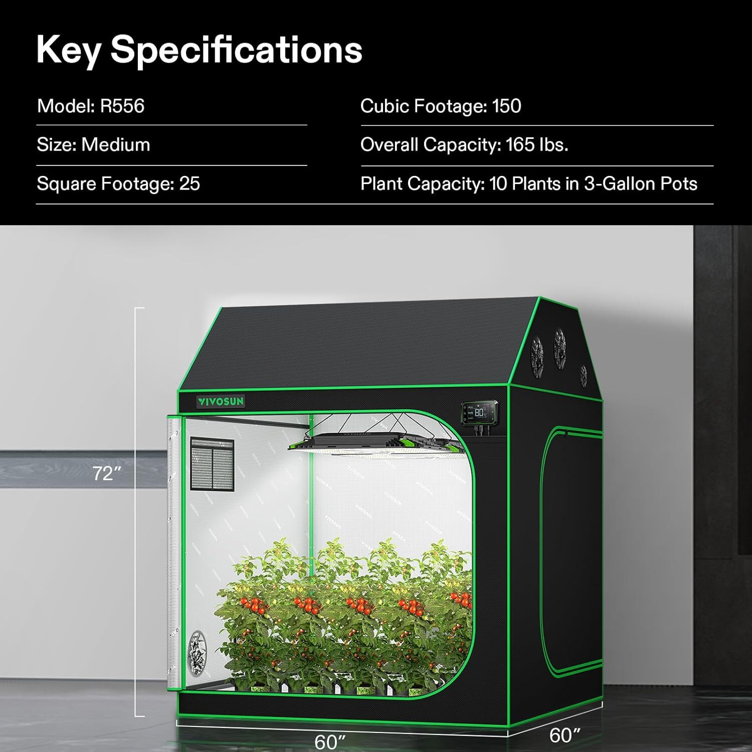 VIVOSUN 5x5FT Complete Roof Grow Tent kit & 100W Grow Light 6" Air Filter Fan