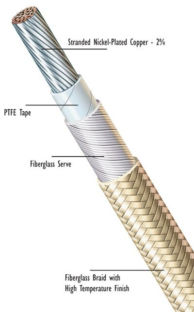 TGGT Appliance lead wire 10 AWG 250C 600V UL/CSA  Tan color PTFE tape/Fiberglass