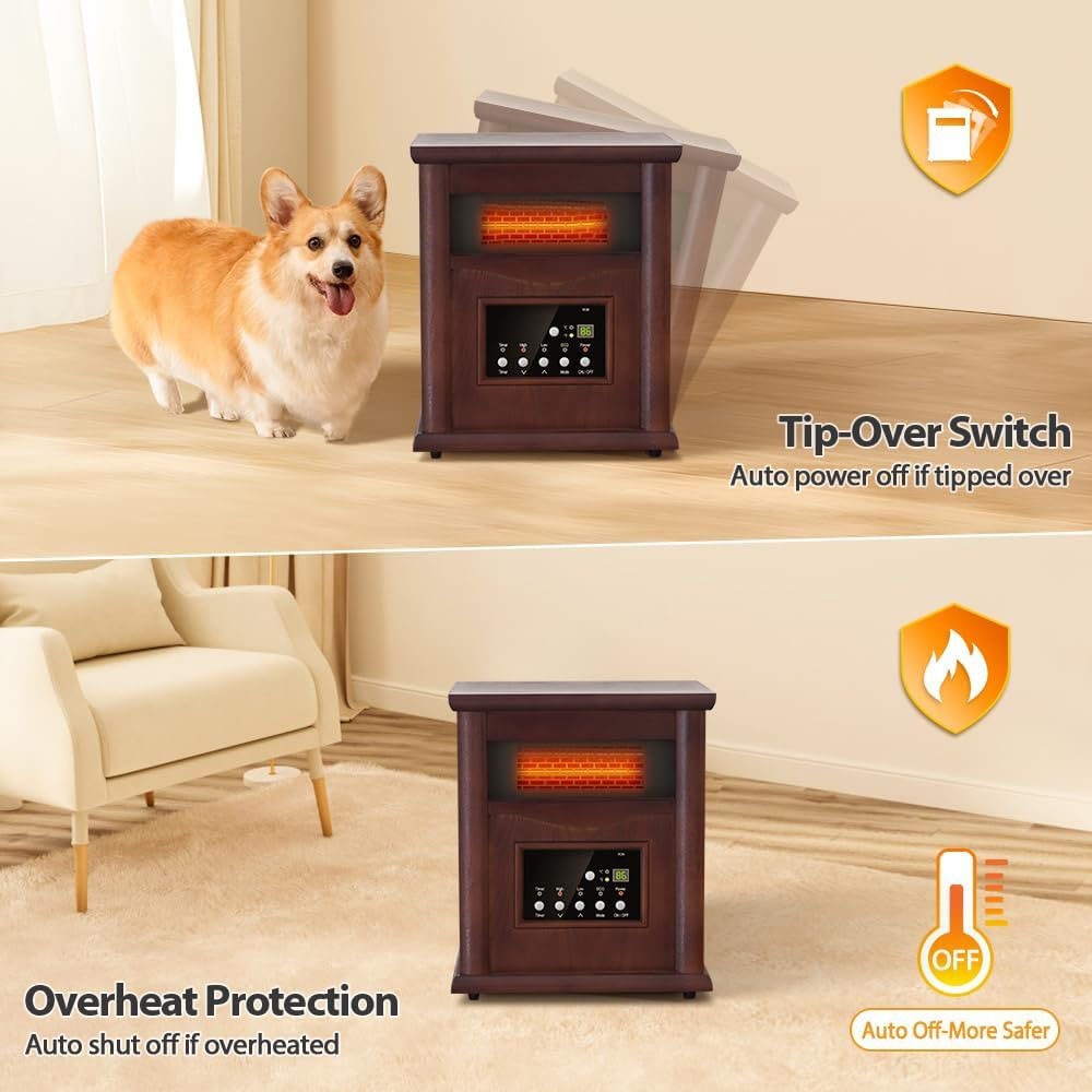 Trustech Infrared Electric Space Heater 1500W w/ Remote Control ECO Mode Cherry