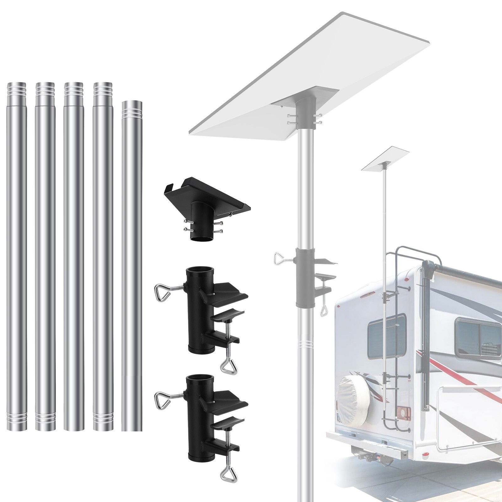 10ft Adjustable Stainless Steels RV Ladder Pole Mount Kit For Starlink Gen 3