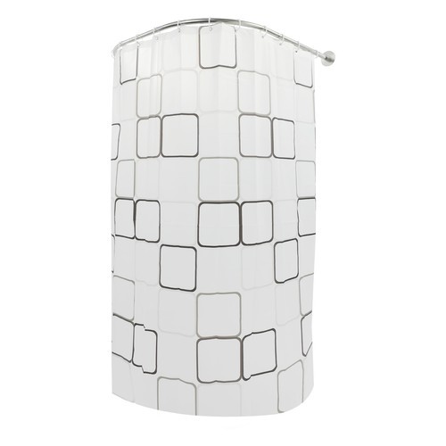 Stainless Steel U Shaped Shower Curtain Rod Adjustable w/ 9.8ft*6.6ft Curtain