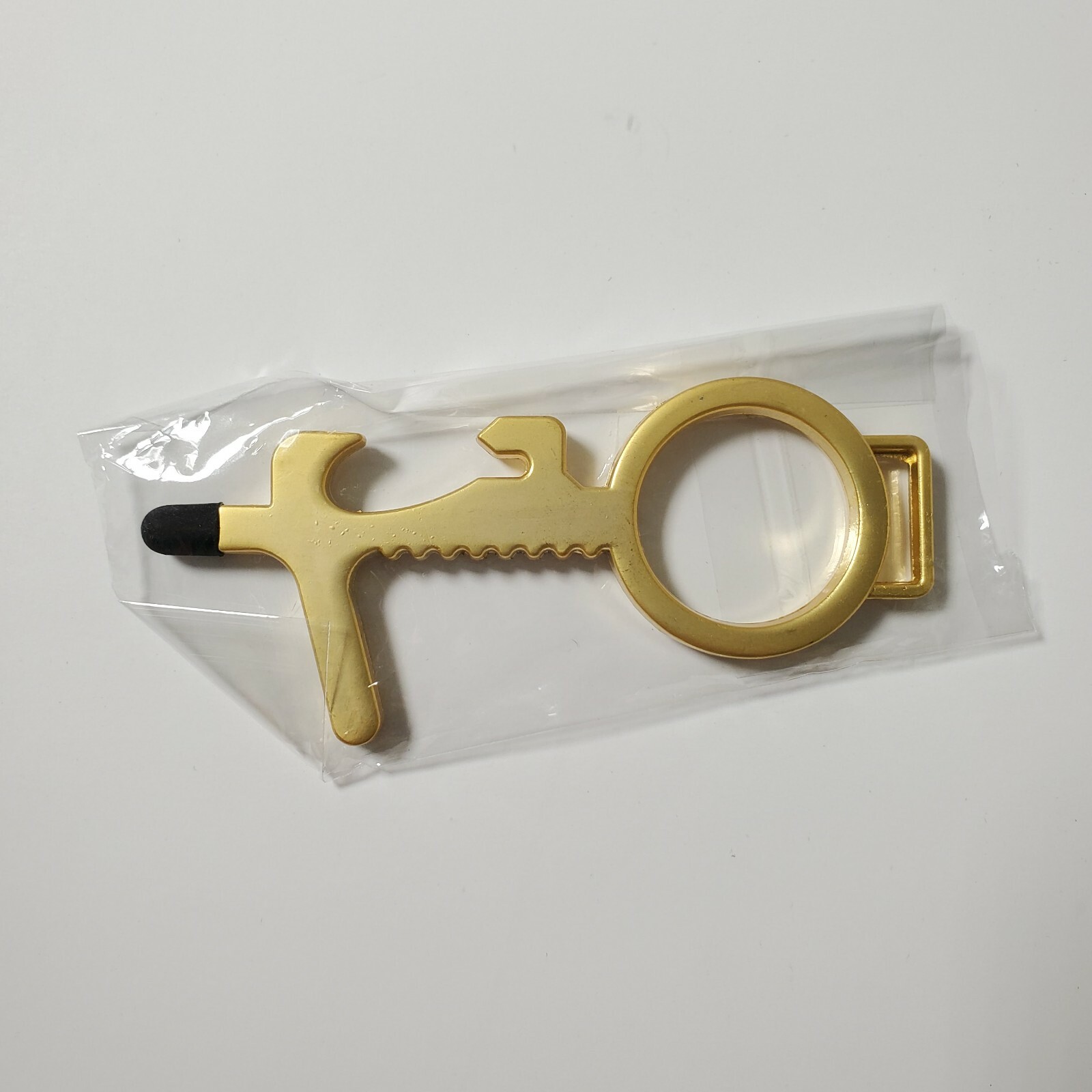 Contactless Door Opener Gold Tone Button Pusher Bottle Opener Keychain Free Ship