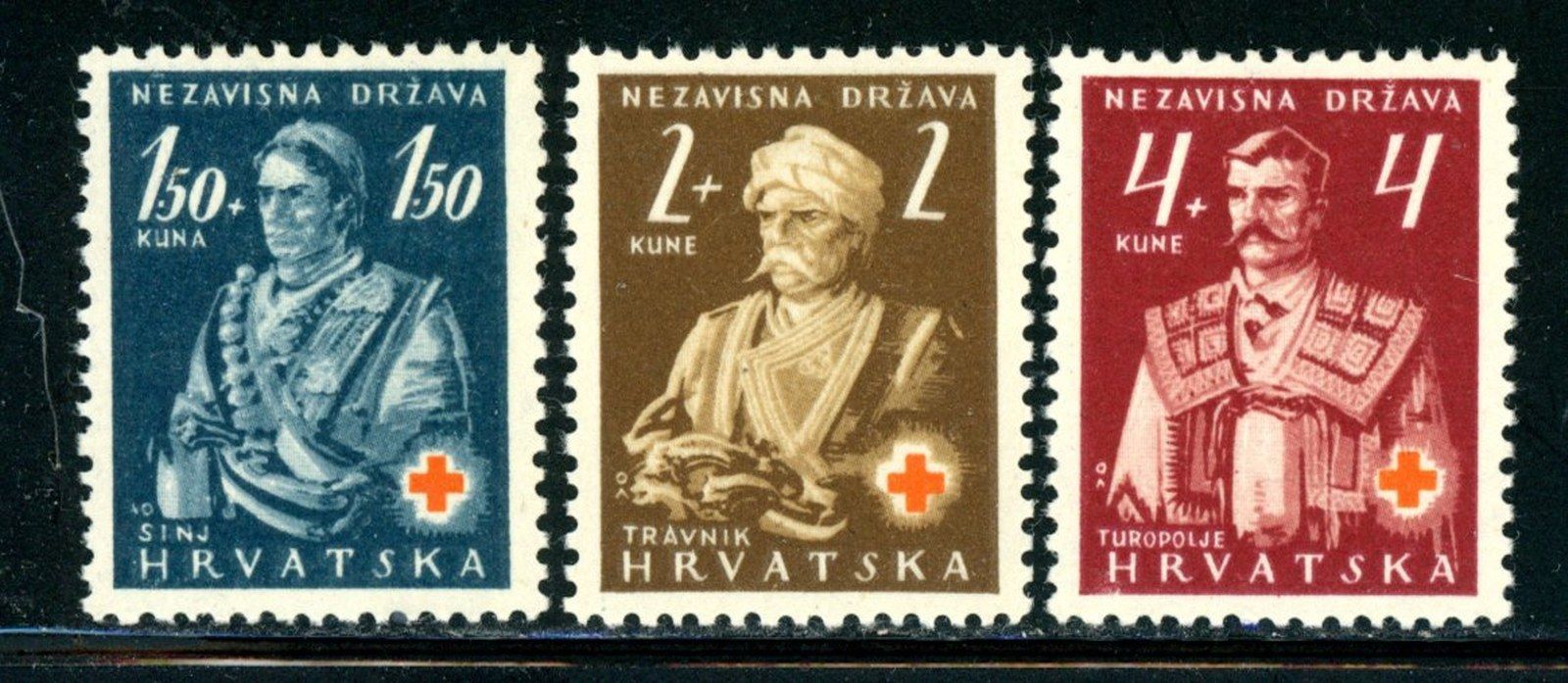 CROATIA # B3 - B5  Mint NH Complete 1941 RED CROSS Set $4.50 Retail Value