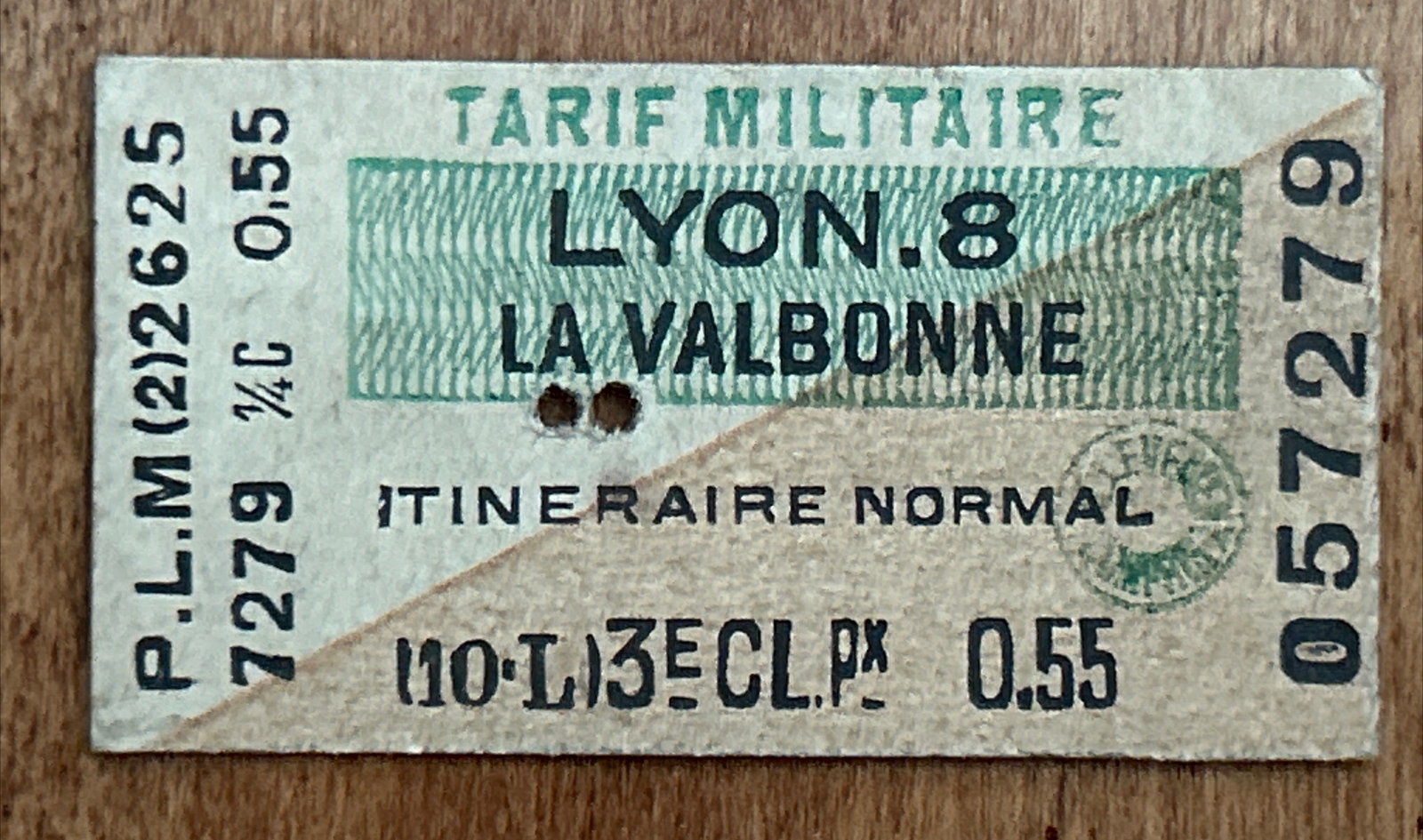WWI Military Tarif Ticket 1918 Lyon