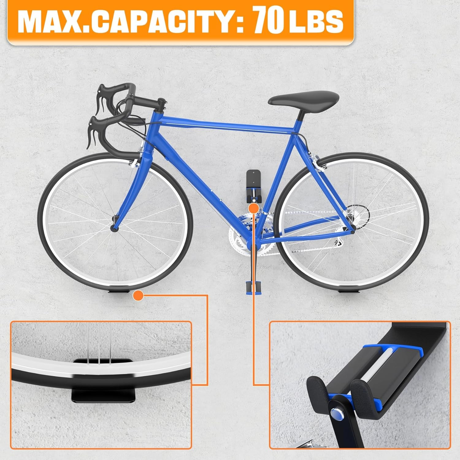 Wall-Mounted Bike Pedal Hanger, Heavy Duty Horizontal Bike Rack for Garage Wall,