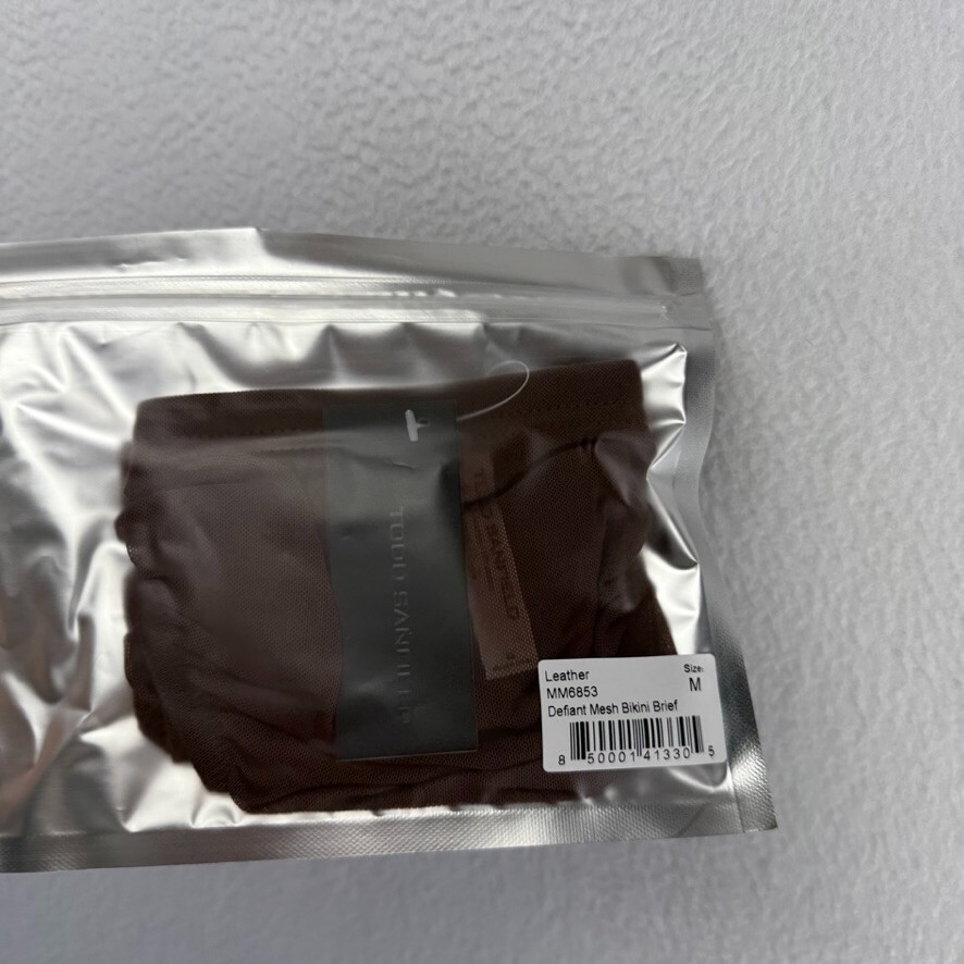 Todd Sanfield Brief underwear men's Medium Brown Leather Defiant Mesh Bikini NEW