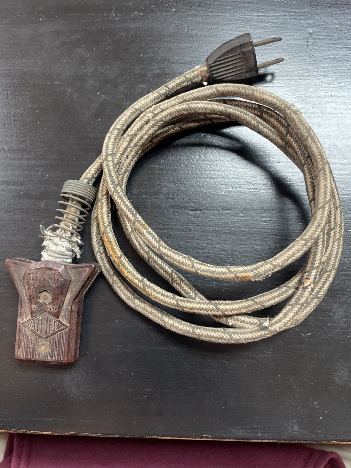 Two (2) 2-Prong Appliance Power Cords Spring Cloth Covered Bakelite Vintage